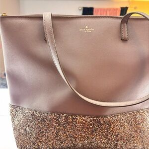 kate spade Taupe Leather Tote with Gold Glitter Base